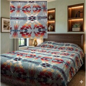 Pendleton Sherpa Fleece Throw Blanket Legend Lake Aqua Queen Reversible Aztec